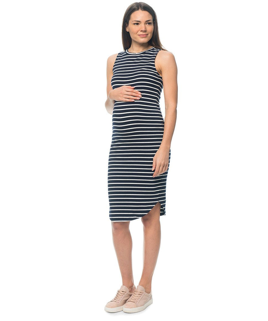 More Than Words Maternity Singlet Dress - Navy Stripe