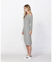 Betty Basics - Alexis Dress Off the Shoulder Grey Stripe