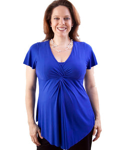 Twist Front Feeding Plus Size Maternity Top - Blue