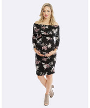 Chloe Off Shoulder Maternity Dress in Black Floral