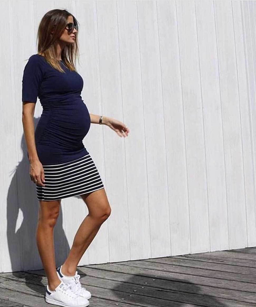 Luella Maternity Dress in Navy & White