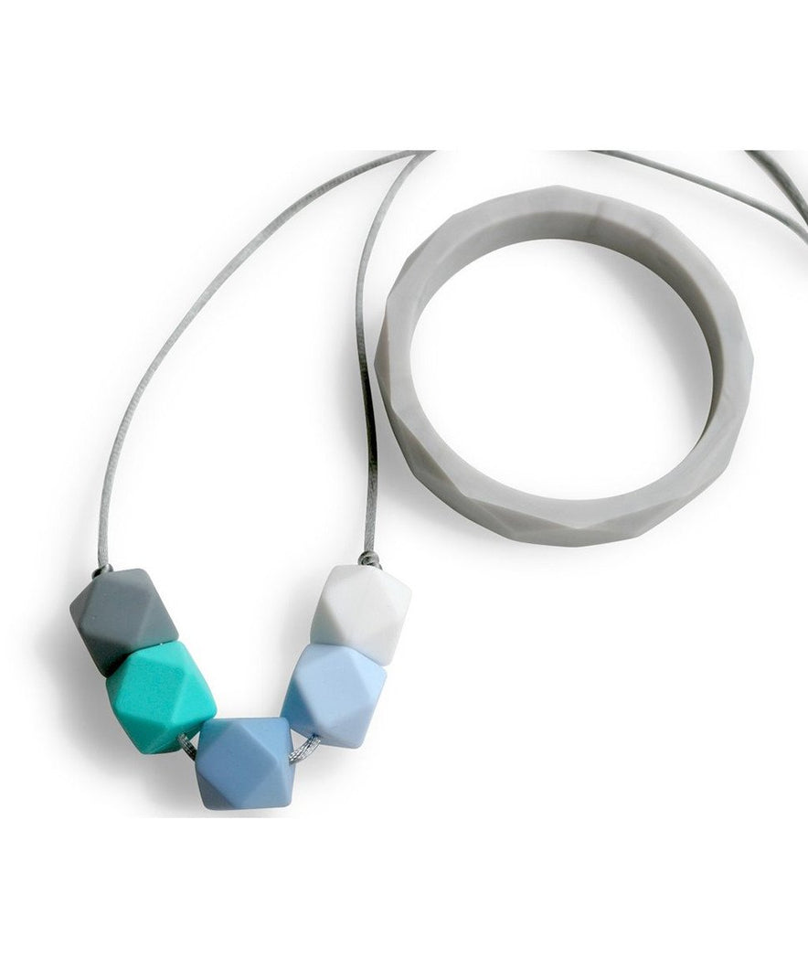 Soft Blue and Marble Necklace and Bangle Set