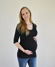 Talitha V Neck Tee 3/4 Sleeves in Black