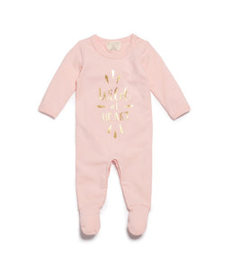 Wild at heart Baby Growsuit with Feet Pink