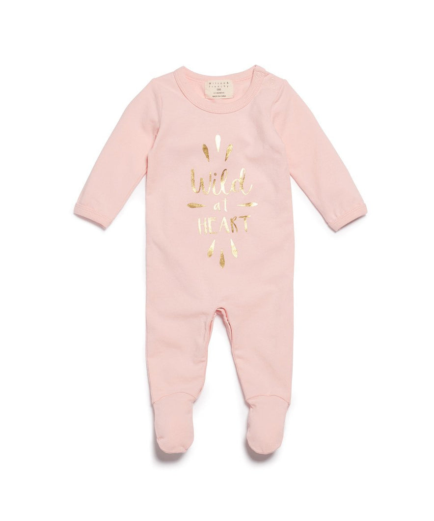 Wild at heart Baby Growsuit with Feet Pink