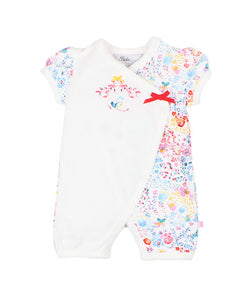 Sage Short Sleeve Bird Wrap Romper