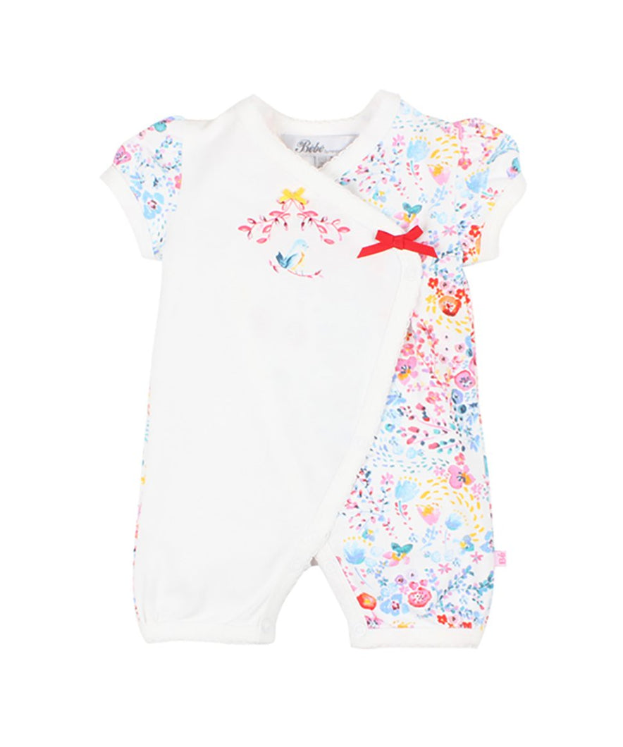Sage Short Sleeve Bird Wrap Romper