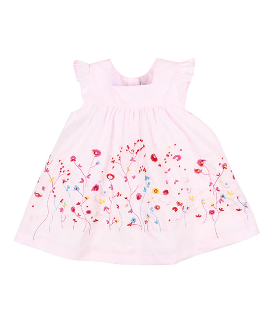 Sage Frill Sleeve Flower Dress - Angel Pink