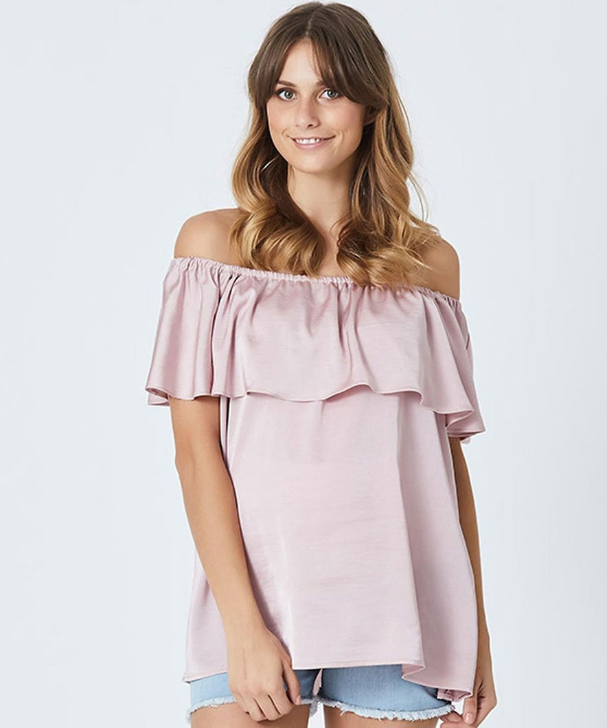 Erika Off The Shoulder Gather Top in Pink