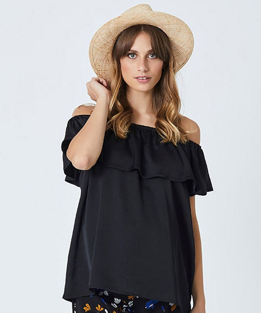 Erika Off The Shoulder Gather Top in Black