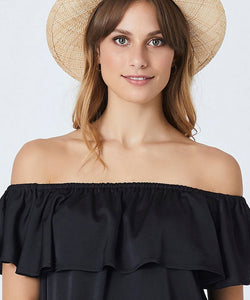 Erika Off The Shoulder Gather Top in Black